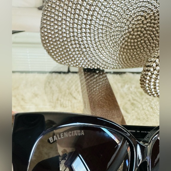 Balenciaga Womens BB0102SA 001 Black Gold Logo Sunglasses - Picture 3 of 7